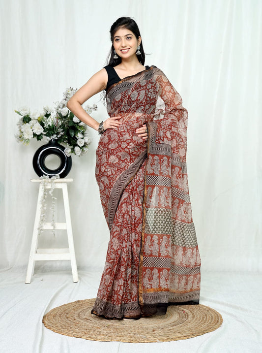 Jaipuri Block Printed Cotton Kota Doriya Saree (CIS143)