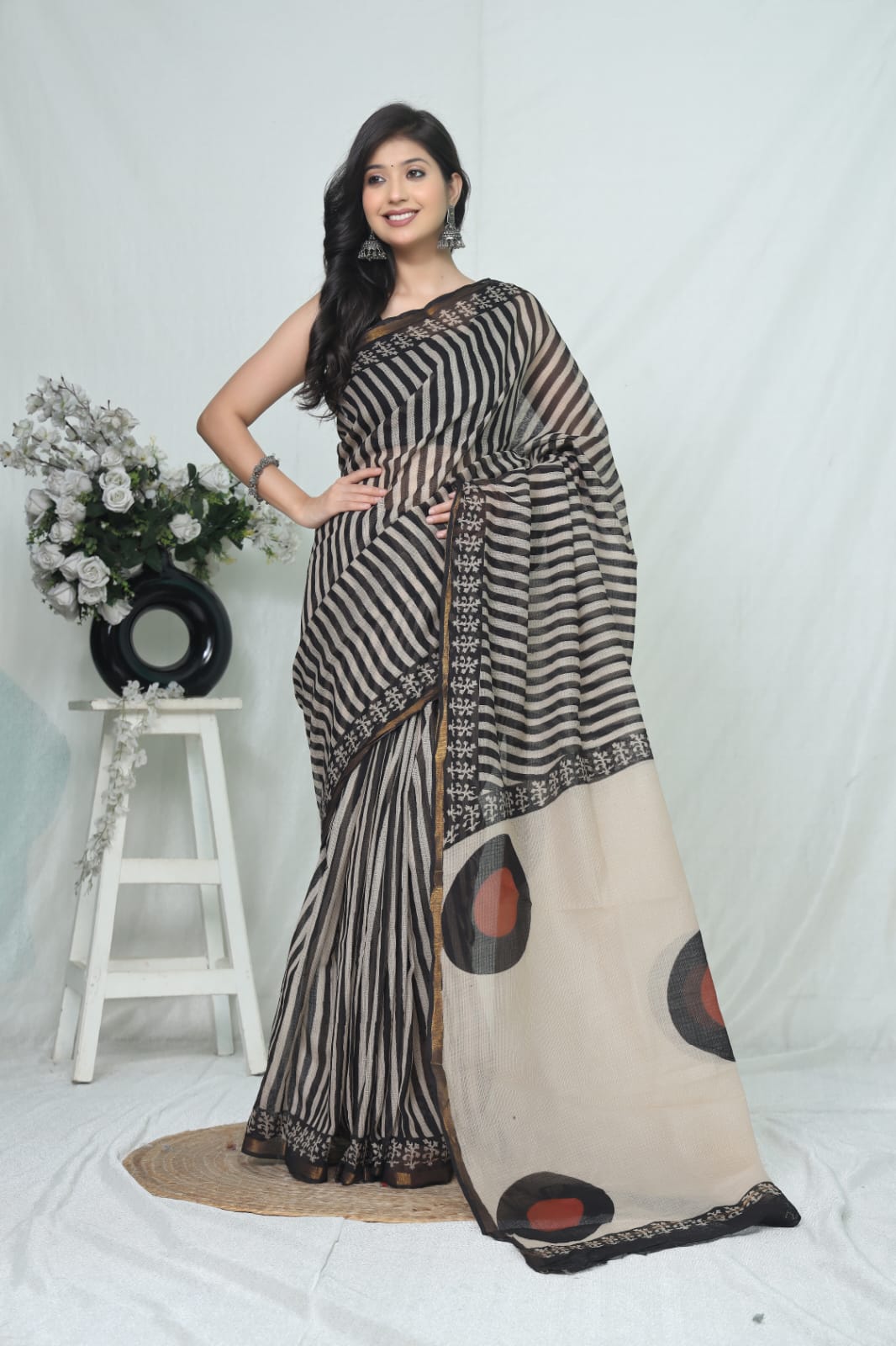 Jaipuri Block Printed Cotton Kota Doriya Saree (CIS170)