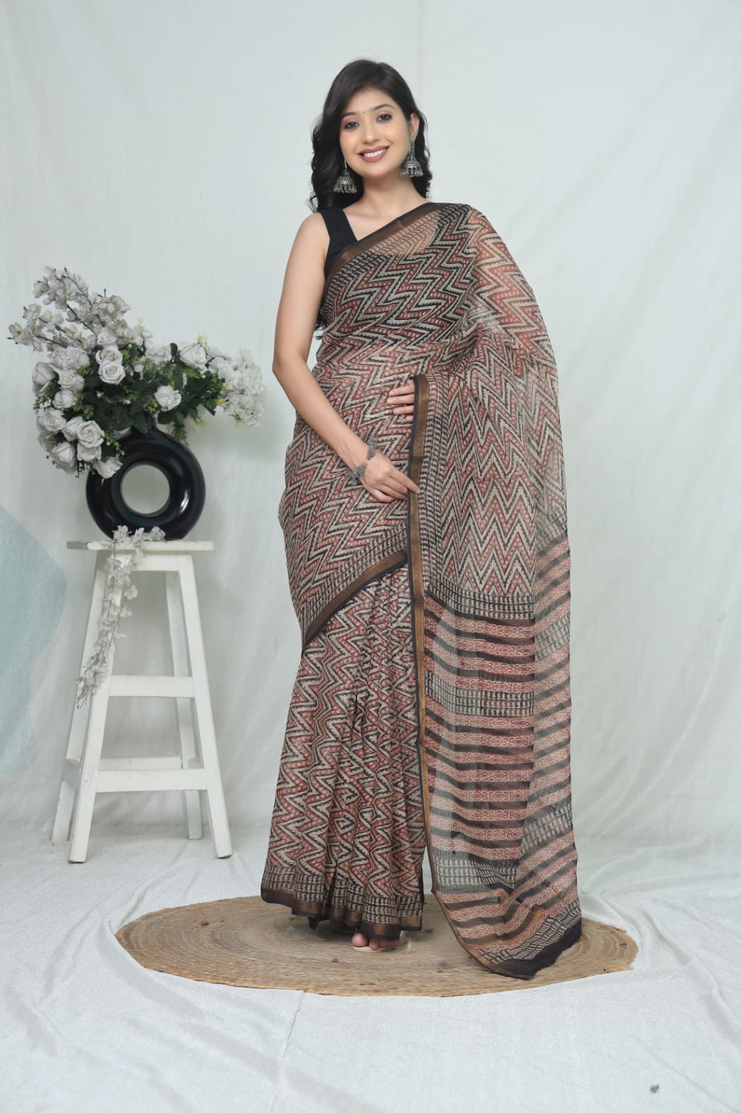 Jaipuri Block Printed Cotton Kota Doriya Saree (CIS171)