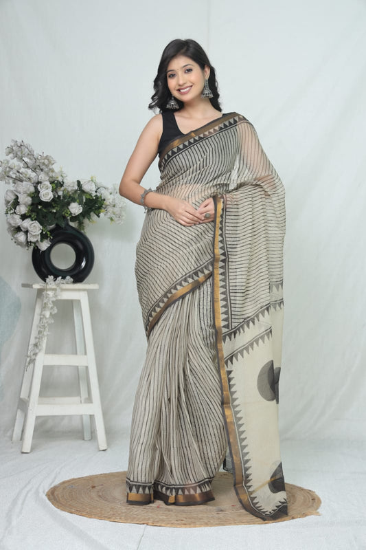 Jaipuri Block Printed Cotton Kota Doriya Saree (CIS172)