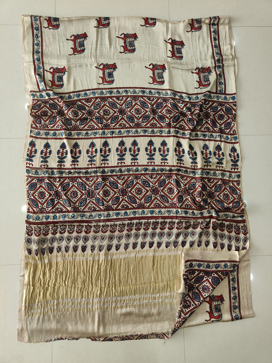 HAND BLOCK PRINTED MODAL SILK LAGDI PATTA SAREE (CIG99)