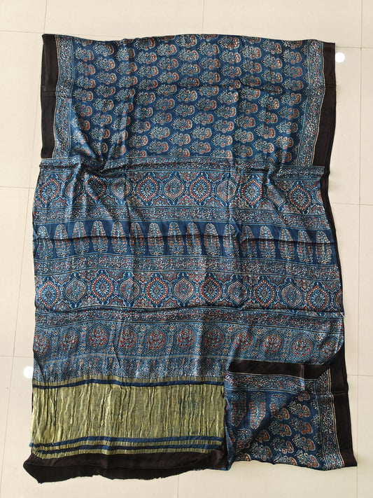 HAND BLOCK PRINTED MODAL SILK LAGDI PATTA SAREE (CIG100)