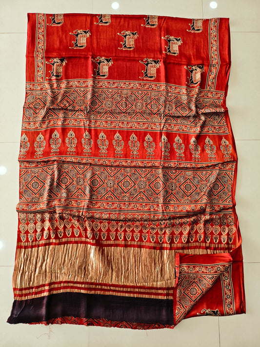 HAND BLOCK PRINTED MODAL SILK LAGDI PATTA SAREE (CIG103)