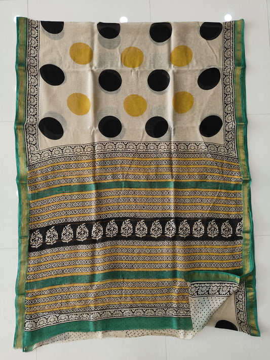 Jaipuri Hand Block Bagru Printed Maheshwari Silk Saree With Blouse (MSS174)