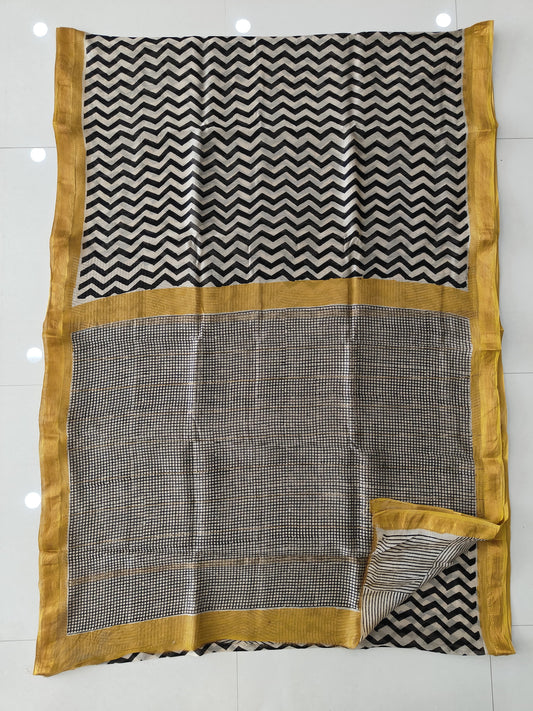 Jaipuri Hand Block Bagru Printed Maheshwari Silk Saree With Blouse (MSS172)