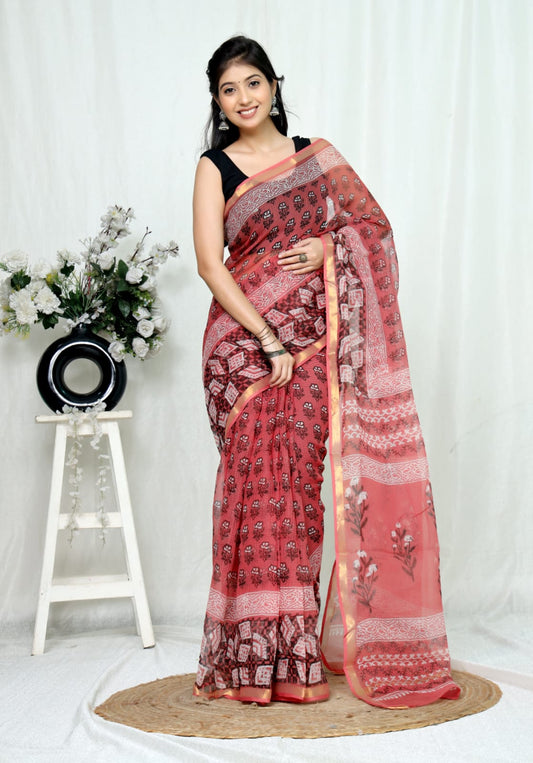 Jaipuri Block Printed Cotton Kota Doriya Saree (CIS149)