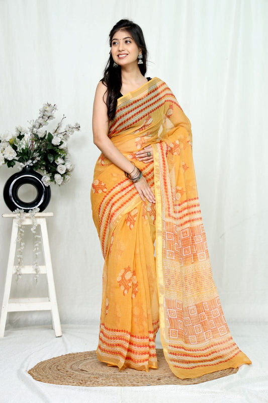 Jaipuri Block Printed Cotton Kota Doriya Saree (CIS150)