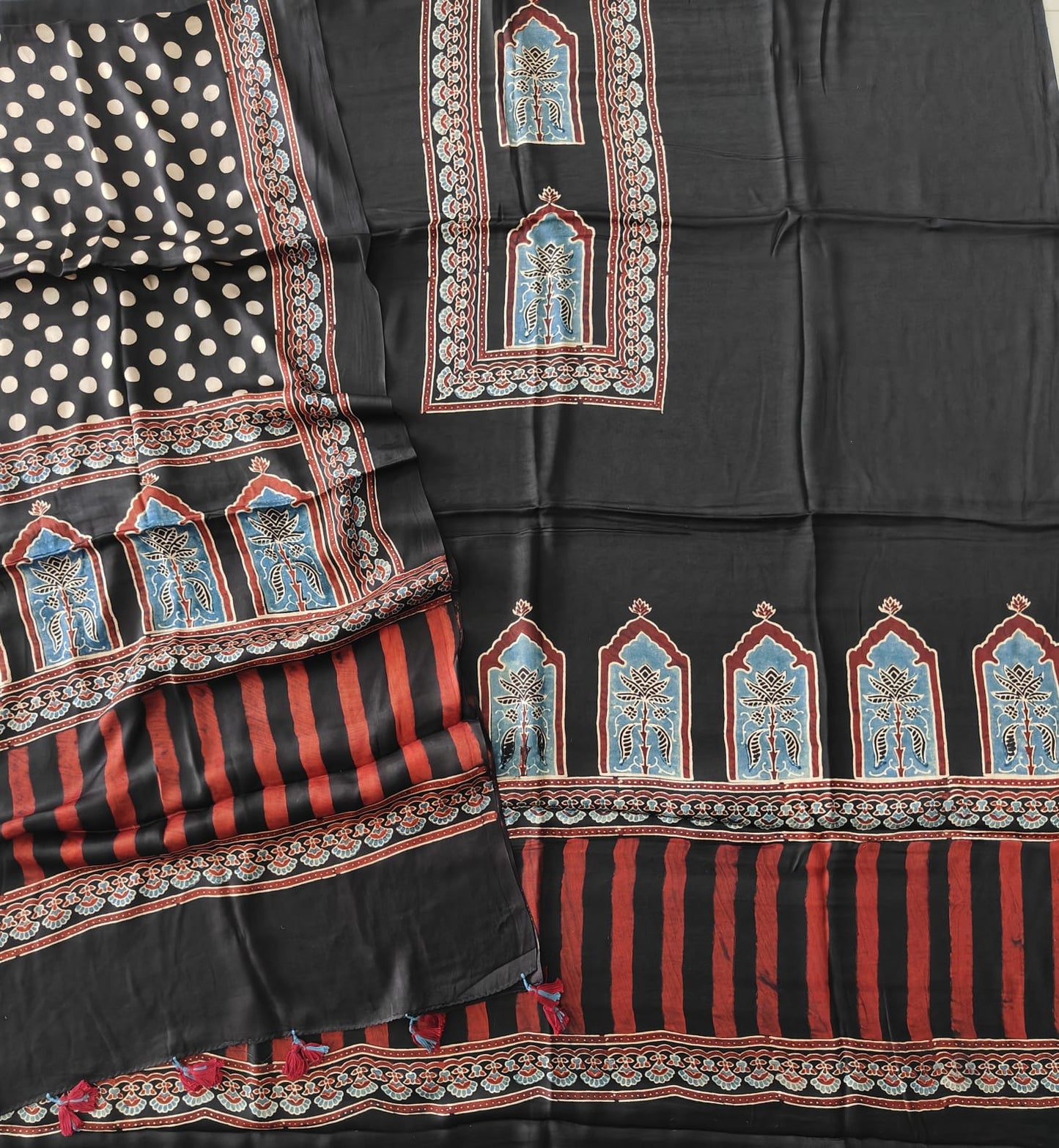 )Vanaspati Ajrakh Hand Block Printed Suits Modal Silk Fabric (CIT109)