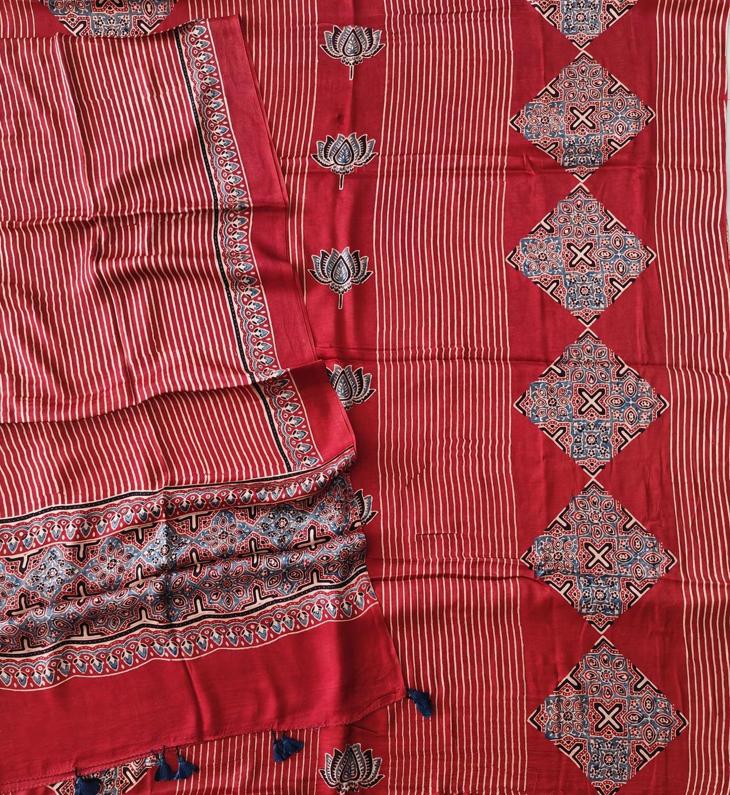 )Vanaspati Ajrakh Hand Block Printed Suits Modal Silk Fabric (CIT112)
