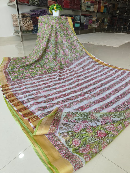 Hand Brush Painted Chiffon Saree with Blouse ( CIA82)