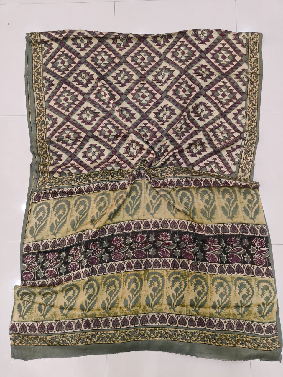Pomegranate Printed Ajrakh Hand Block Modal Silk Saree with Blouse (CID108)