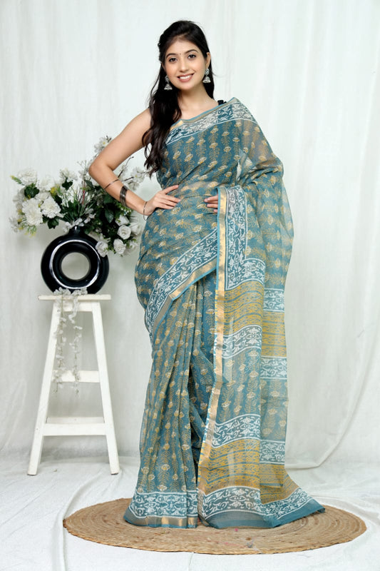 Jaipuri Block Printed Cotton Kota Doriya Saree (CIS148)