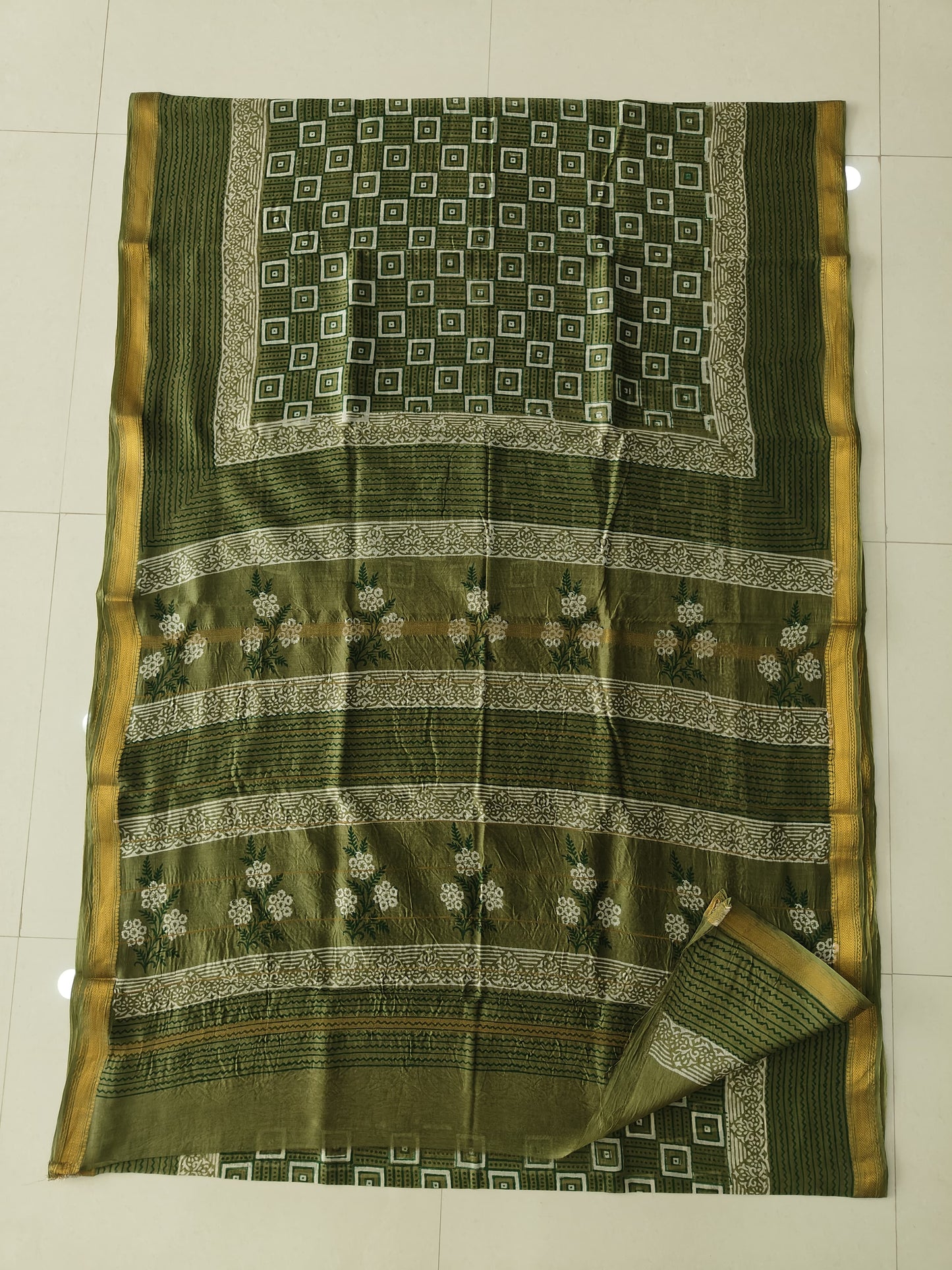 Jaipuri Hand Block Bagru Printed Maheshwari Silk Saree With Blouse (MSS177)