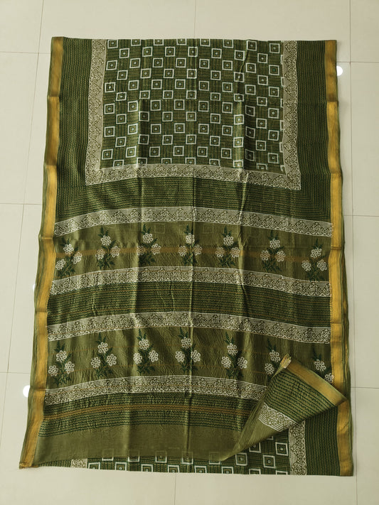 Jaipuri Hand Block Bagru Printed Maheshwari Silk Saree With Blouse (MSS177)