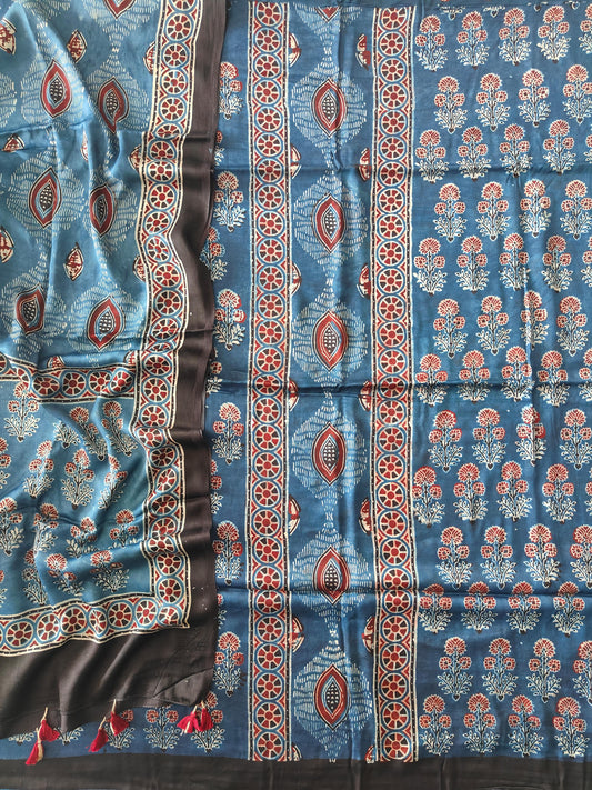 )Vanaspati Ajrakh Hand Block Printed Suits Modal Silk Fabric (CIT121)