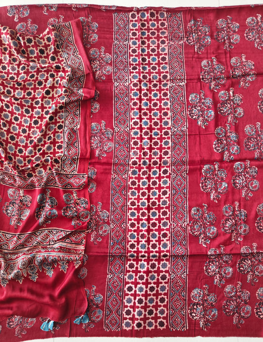 )Vanaspati Ajrakh Hand Block Printed Suits Modal Silk Fabric (CIT120)