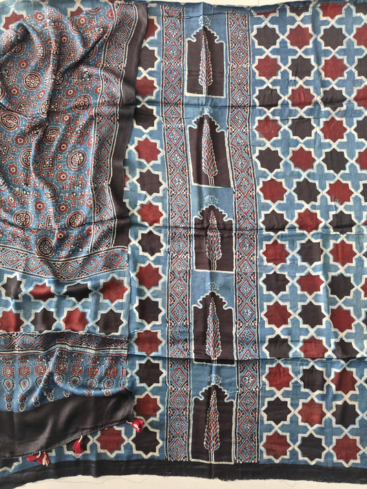 )Vanaspati Ajrakh Hand Block Printed Suits Modal Silk Fabric (CIT124)