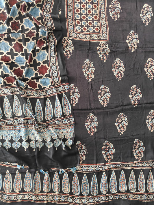)Vanaspati Ajrakh Hand Block Printed Suits Modal Silk Fabric (CIT127)