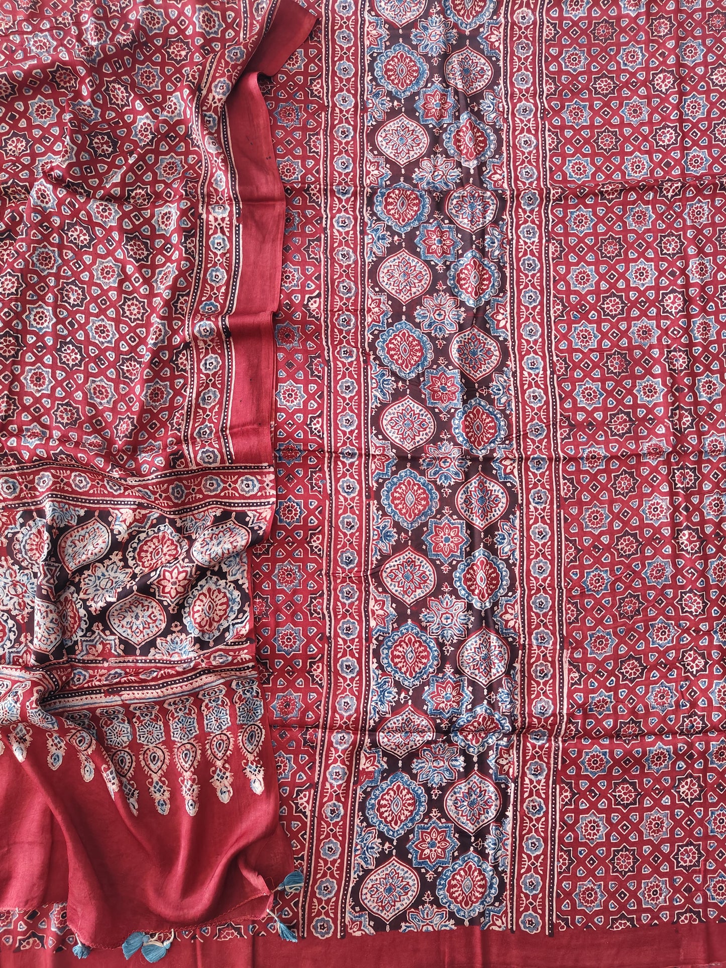 )Vanaspati Ajrakh Hand Block Printed Suits Modal Silk Fabric (CIT130)