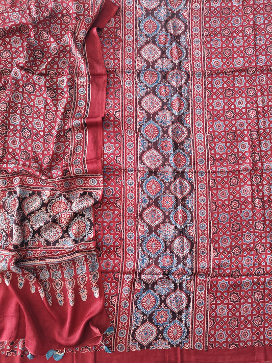 )Vanaspati Ajrakh Hand Block Printed Suits Modal Silk Fabric (CIT130)