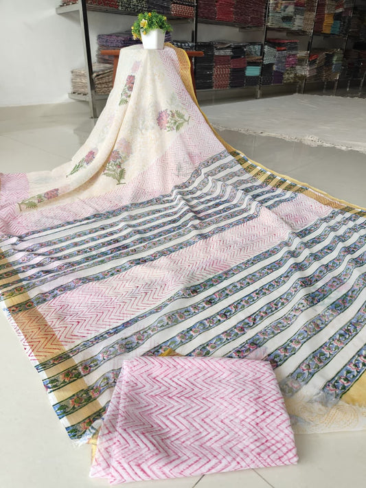 Hand Brush Painted Chiffon Saree with Blouse ( CIA89)