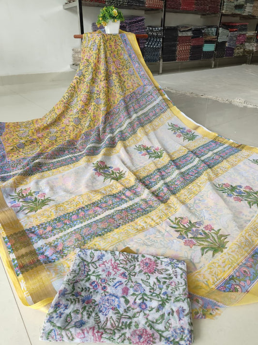 Hand Brush Painted Chiffon Saree with Blouse ( CIA90)