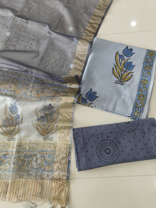 PRIMIUM JAIPURI COTTON SUIT WITH ORGANZA SILK DUPPATA (COS66)