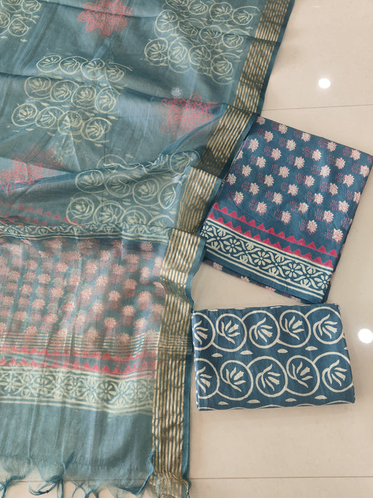 PRIMIUM JAIPURI COTTON SUIT WITH ORGANZA SILK DUPPATA (COS72)