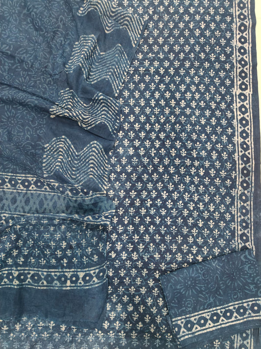 HAND BLOCK PRINTED COTTON 3-PIS SUIT WITH MULMUL DUPPATA (CMS157)