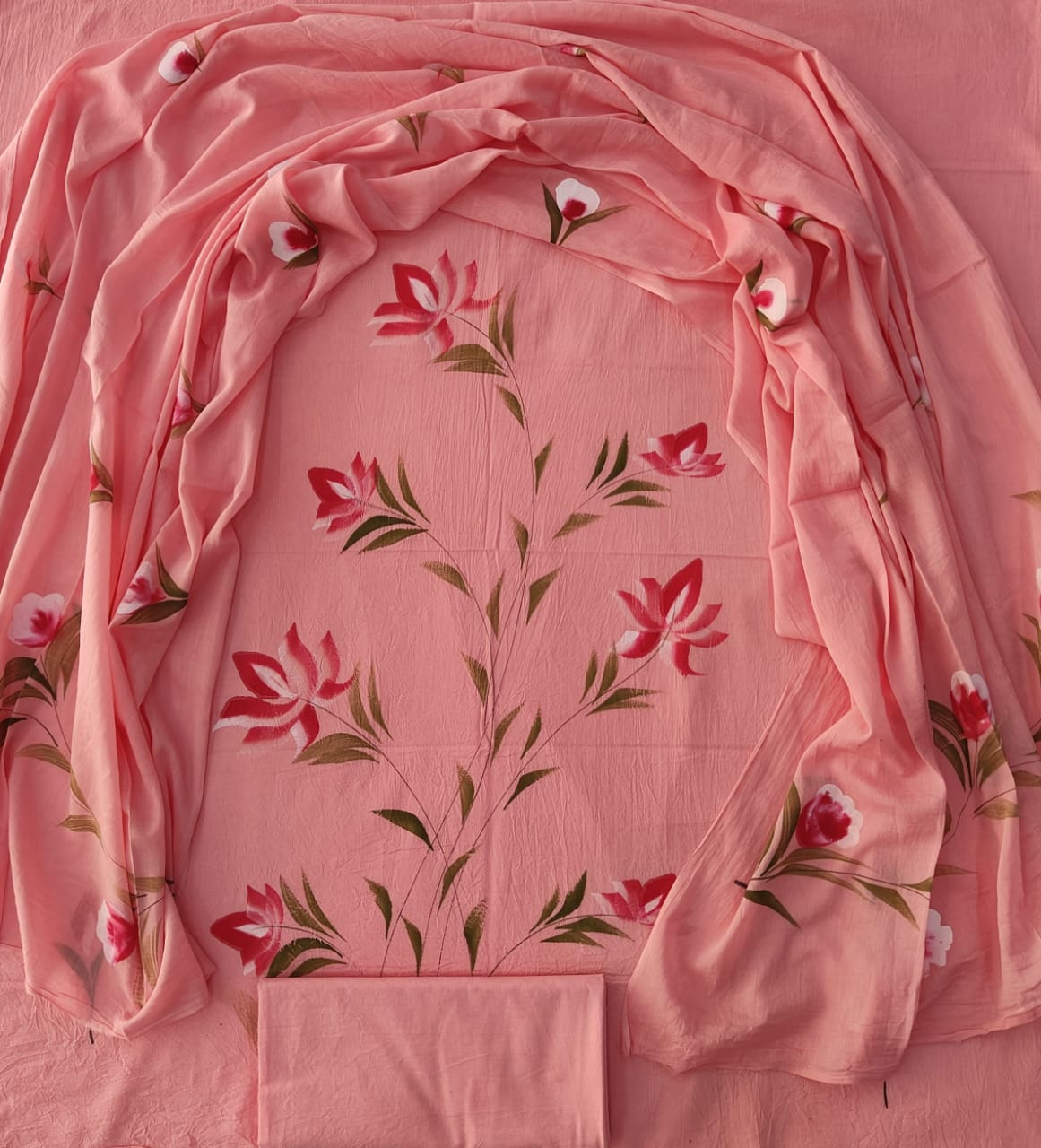 HAND BLOCK PRINTED COTTON 3-PIS SUIT WITH MULMUL DUPPATA (CMS158)