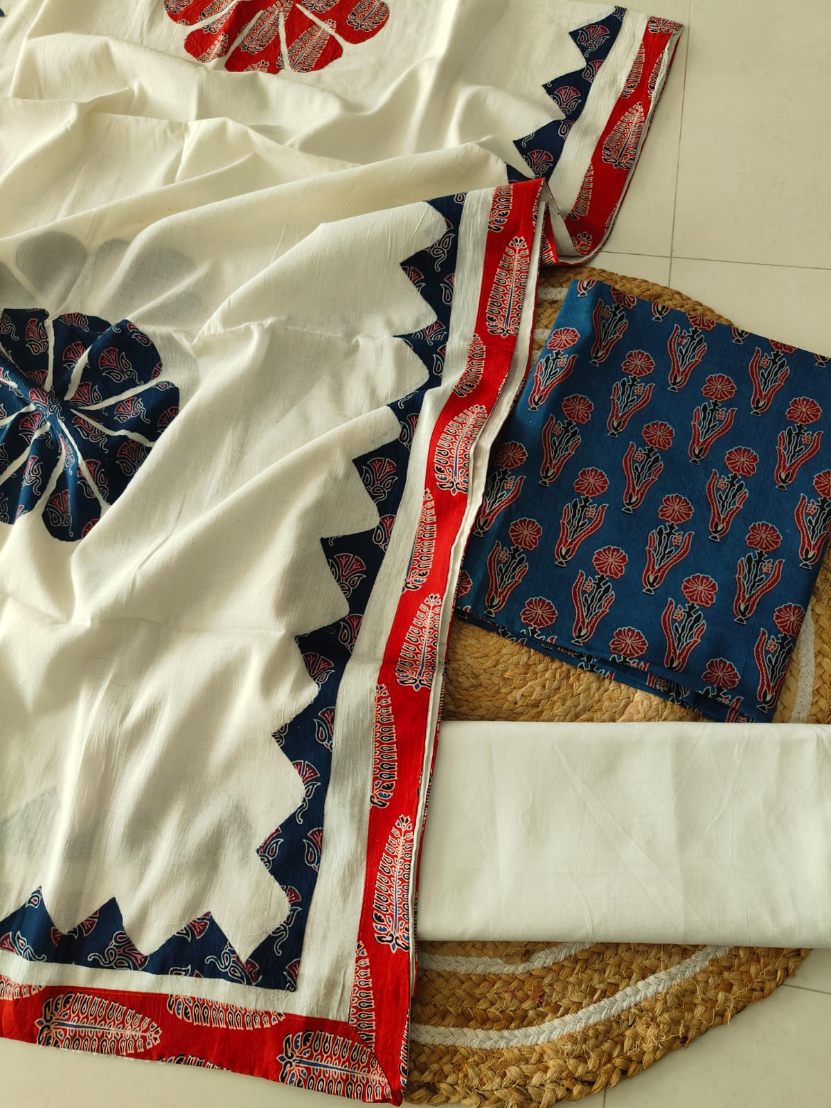 Ajarkh Print Suit Pcs With Patch Work And Mirror Work Dupatta (ASW03)