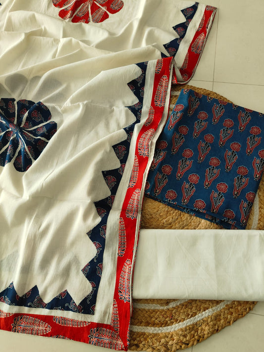Ajarkh Print Suit Pcs With Patch Work And Mirror Work Dupatta (ASW03)