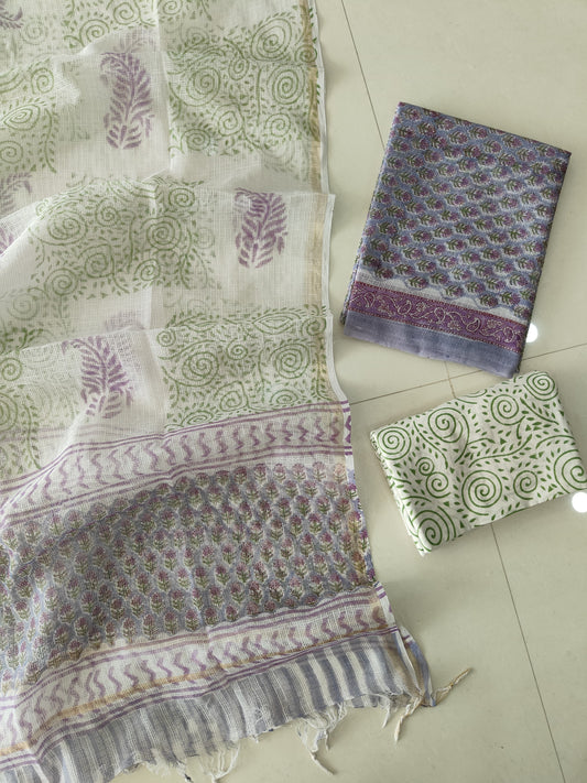 HAND BLOCK PRINTED KOTA DORIYA SUIT WITH KOTA DORIYA DUPPATA (FKS151)