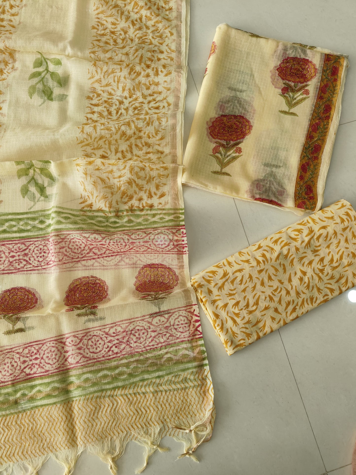 HAND BLOCK PRINTED KOTA DORIYA SUIT WITH KOTA DORIYA DUPPATA (FKS157)