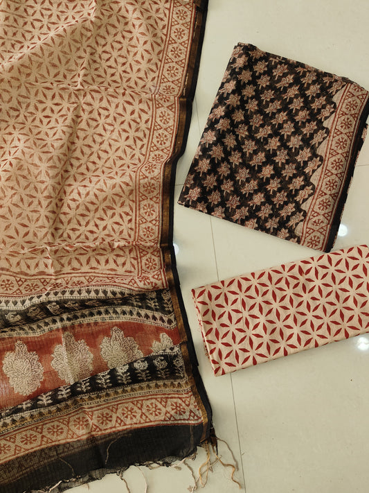 HAND BLOCK PRINTED KOTA DORIYA SUIT WITH KOTA DORIYA DUPPATA (FKS163)
