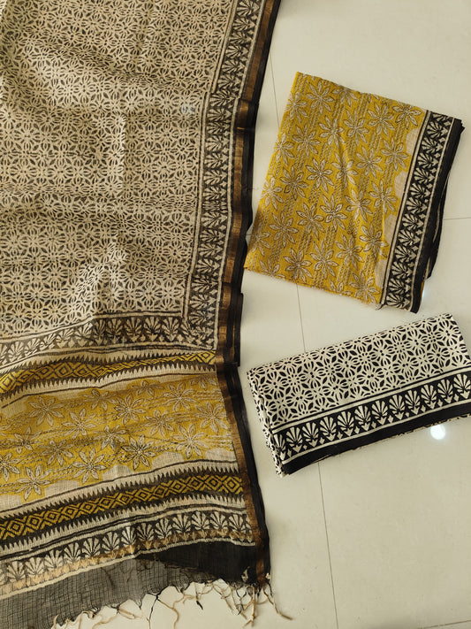 HAND BLOCK PRINTED KOTA DORIYA SUIT WITH KOTA DORIYA DUPPATA (FKS166)