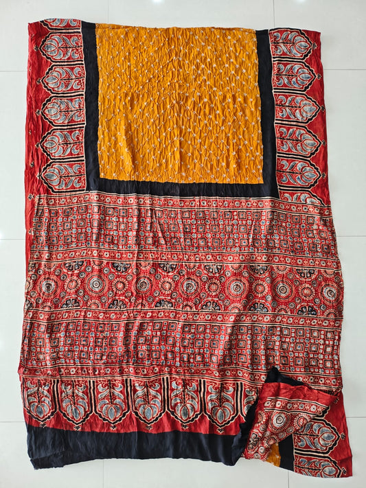 HAND BLOCK PRINTED BANDHEJ AJRAKH MODAL SILK SAREE (CIX14)