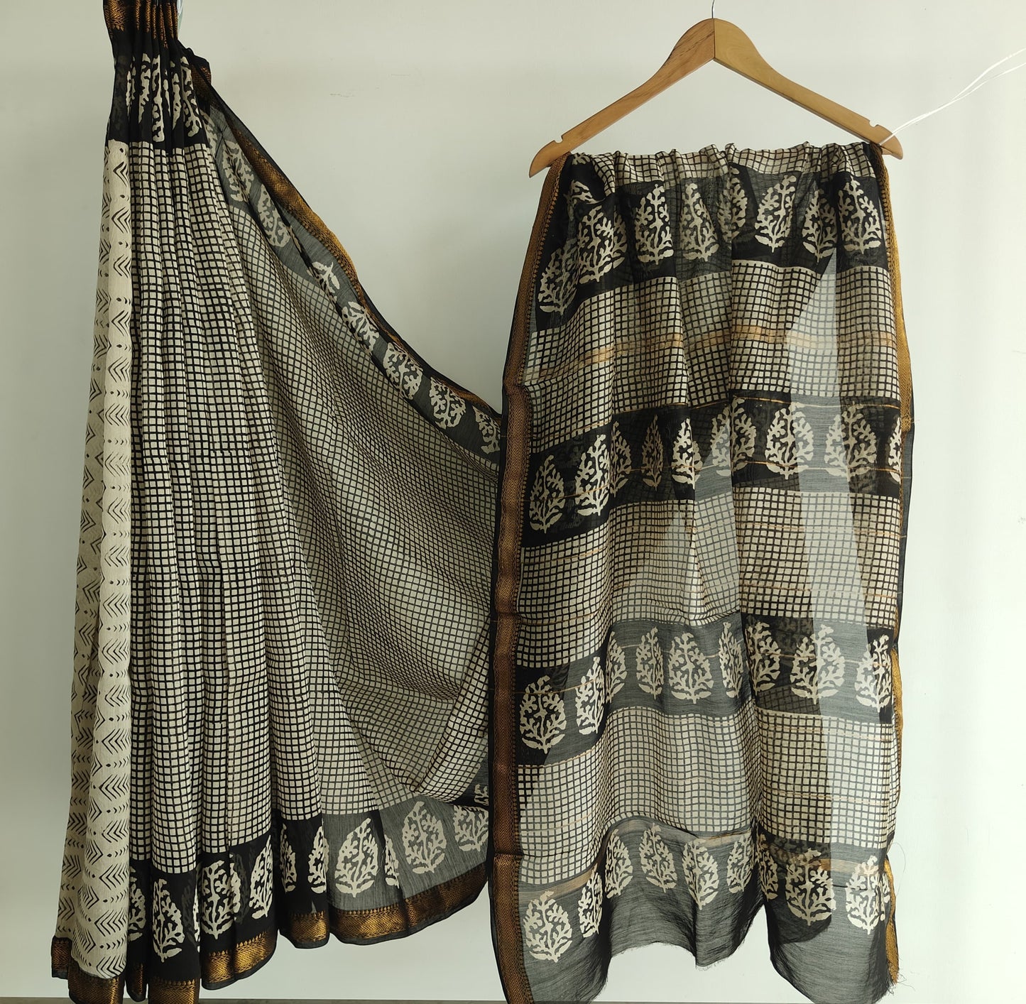 Jaipuri Hand Block Bagru Printed Maheshwari Silk Saree With Blouse (MSS186)