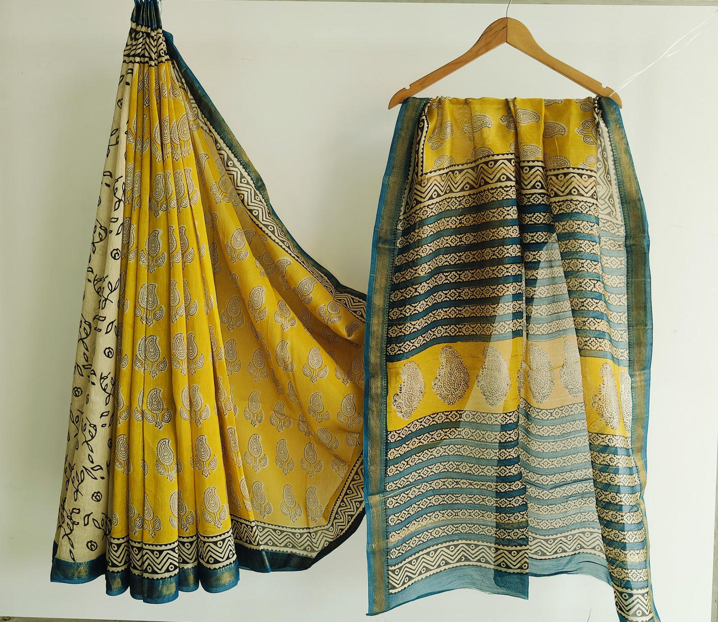 Jaipuri Hand Block Bagru Printed Maheshwari Silk Saree With Blouse (MSS189)