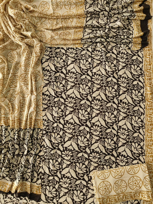 HAND BLOCK PRINTED COTTON 3-PIS SUIT WITH MULMUL DUPPATA (CMS168)