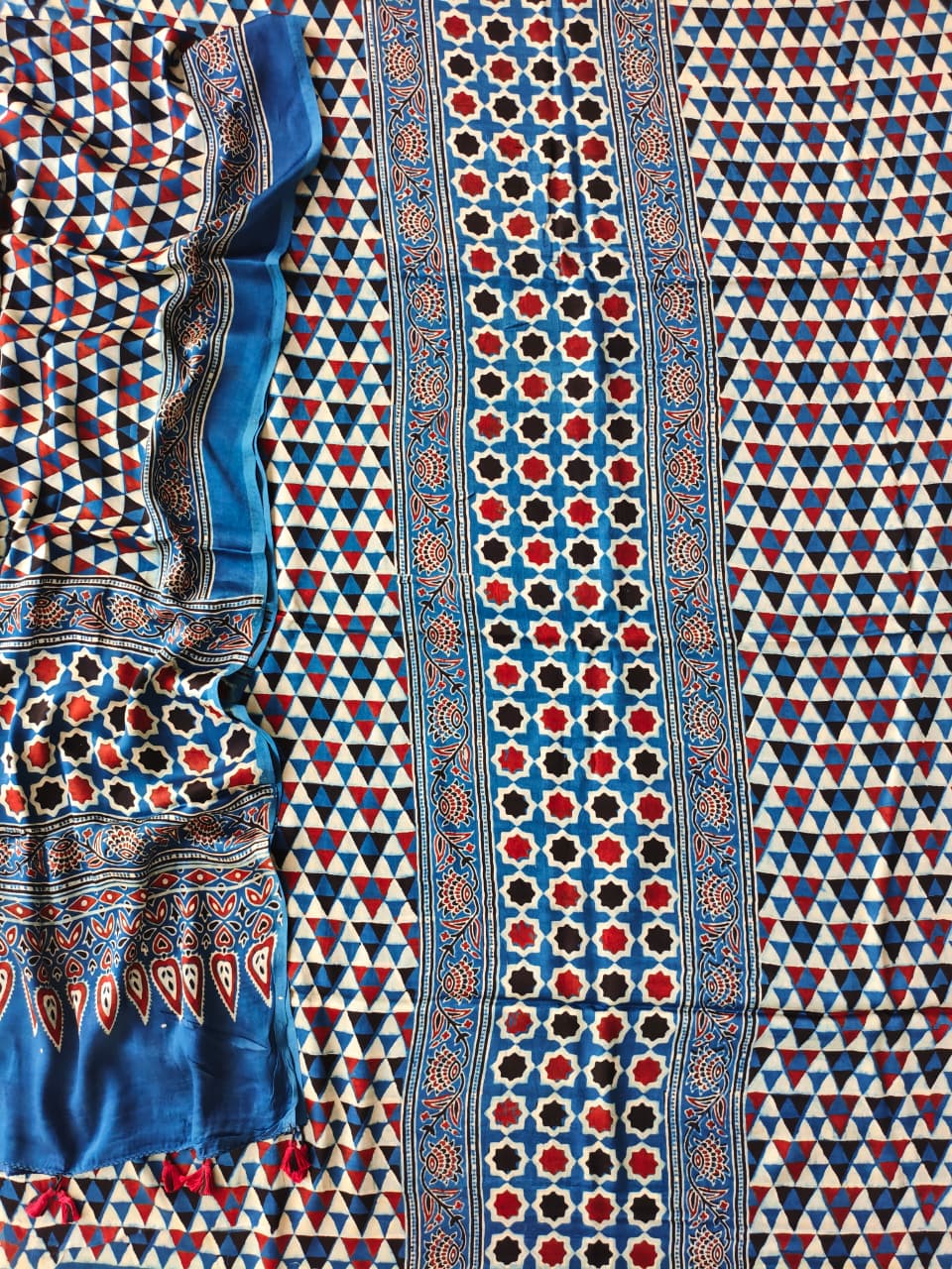 )Vanaspati Ajrakh Hand Block Printed Suits Modal Silk Fabric (CIT131)