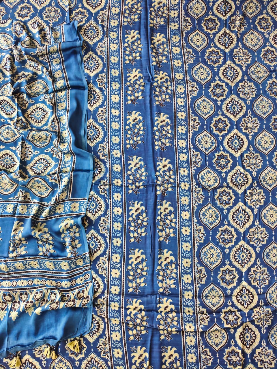 )Vanaspati Ajrakh Hand Block Printed Suits Modal Silk Fabric (CIT132)