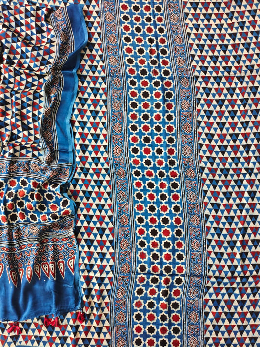 )Vanaspati Ajrakh Hand Block Printed Suits Modal Silk Fabric (CIT131)