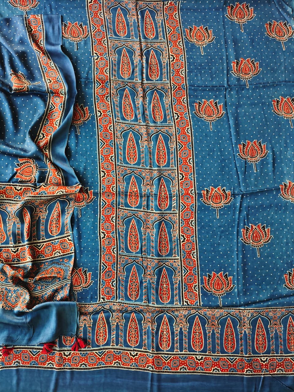 )Vanaspati Ajrakh Hand Block Printed Suits Modal Silk Fabric (CIT133)