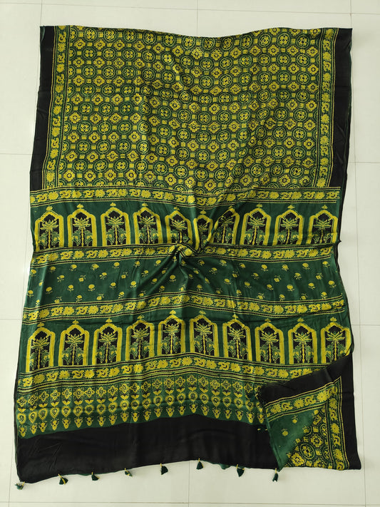 HAND BLOCK PRINTED AJRAKH MODAL SILK SAREE (CIG163)