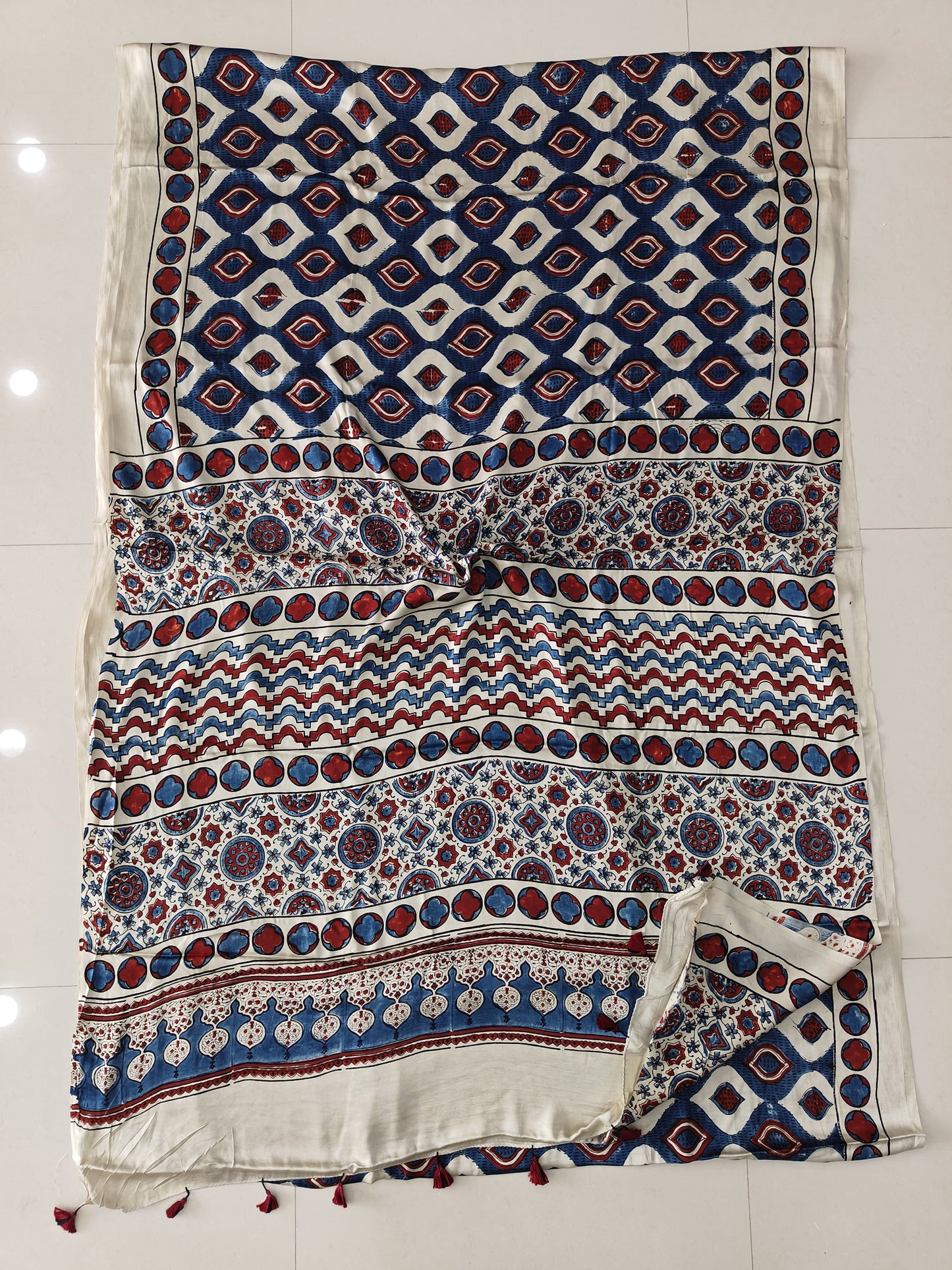 HAND BLOCK PRINTED AJRAKH MODAL SILK SAREE (CIG169)