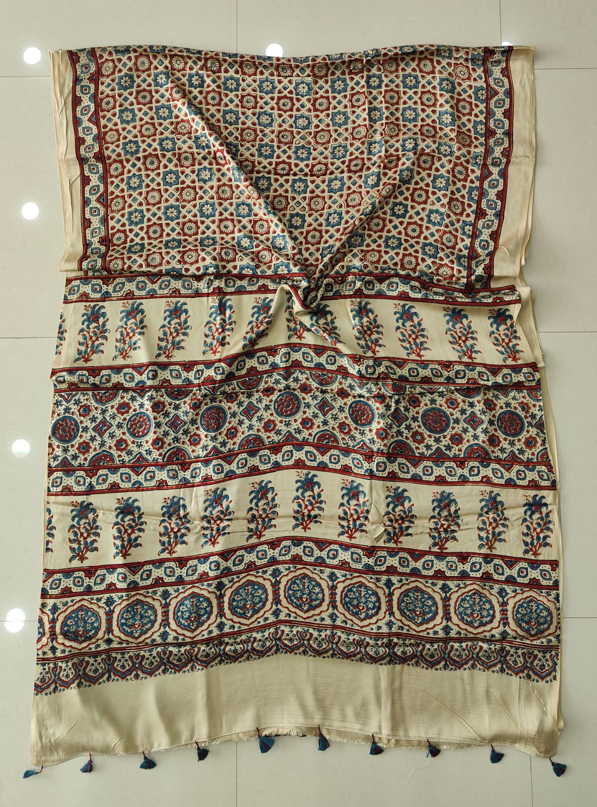HAND BLOCK PRINTED AJRAKH MODAL SILK SAREE (CIG176)
