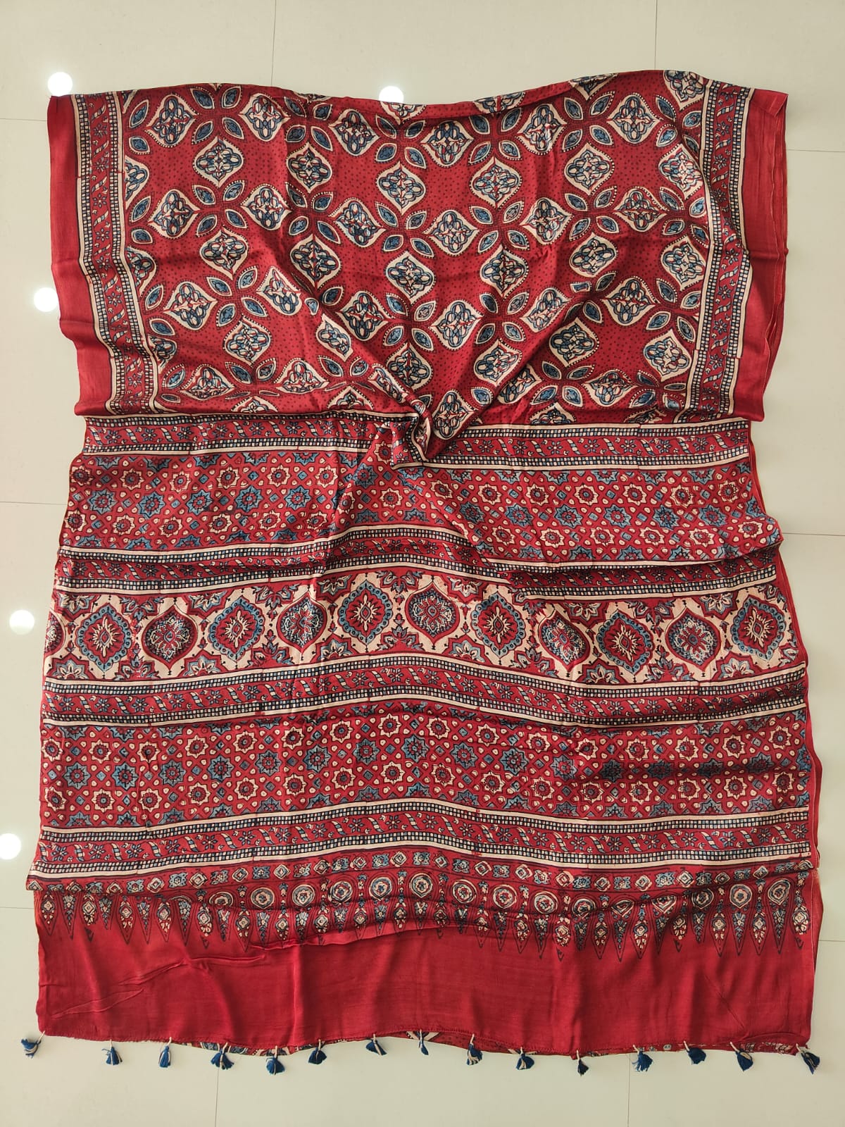 HAND BLOCK PRINTED AJRAKH MODAL SILK SAREE (CIG177)