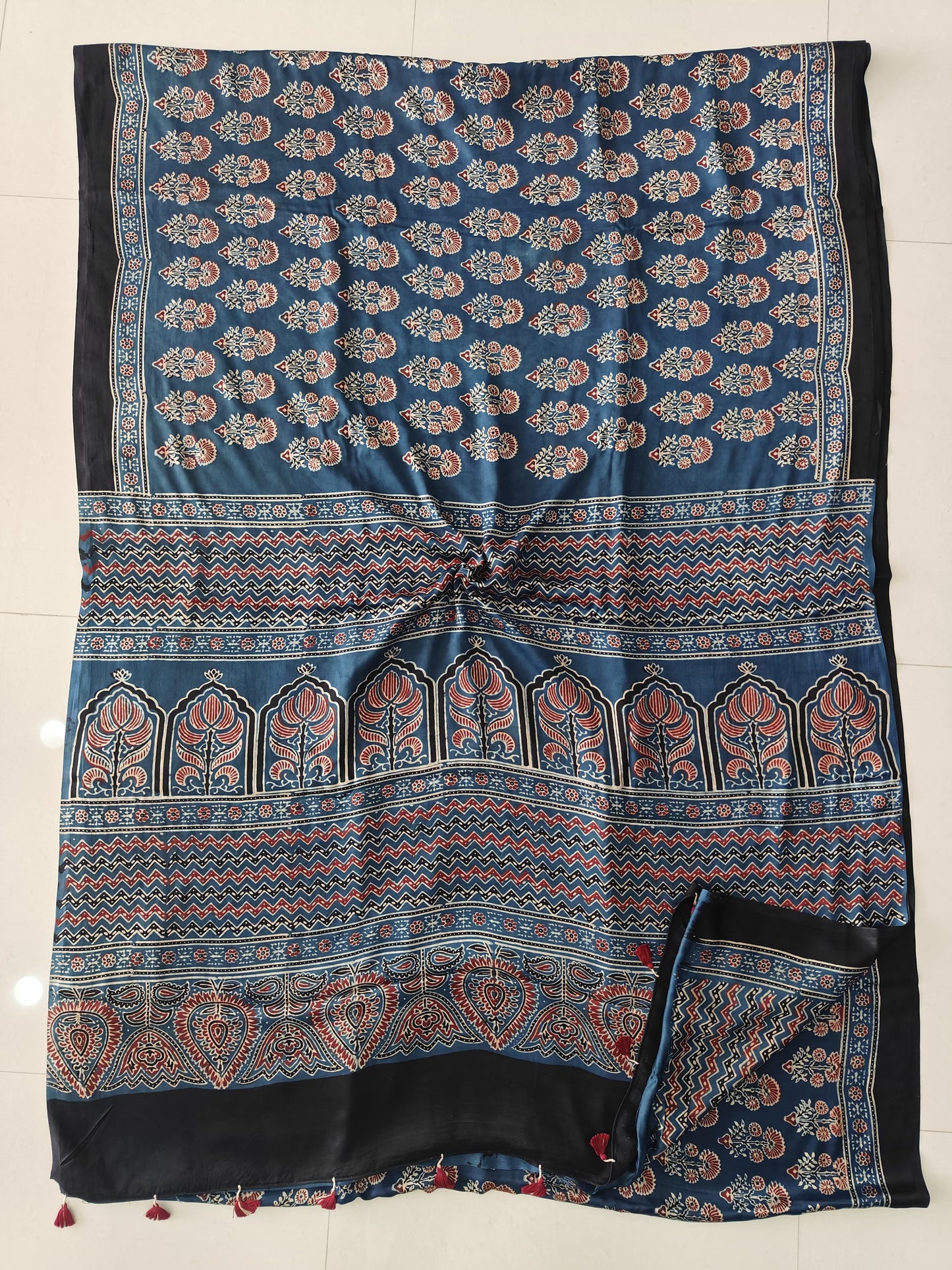 HAND BLOCK PRINTED AJRAKH MODAL SILK SAREE (CIG182)