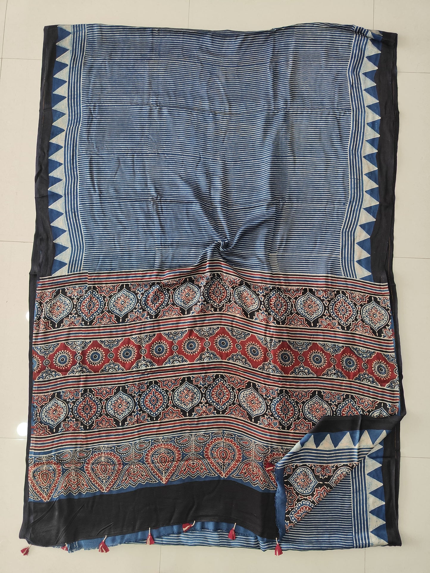 HAND BLOCK PRINTED AJRAKH MODAL SILK SAREE (CIG185)